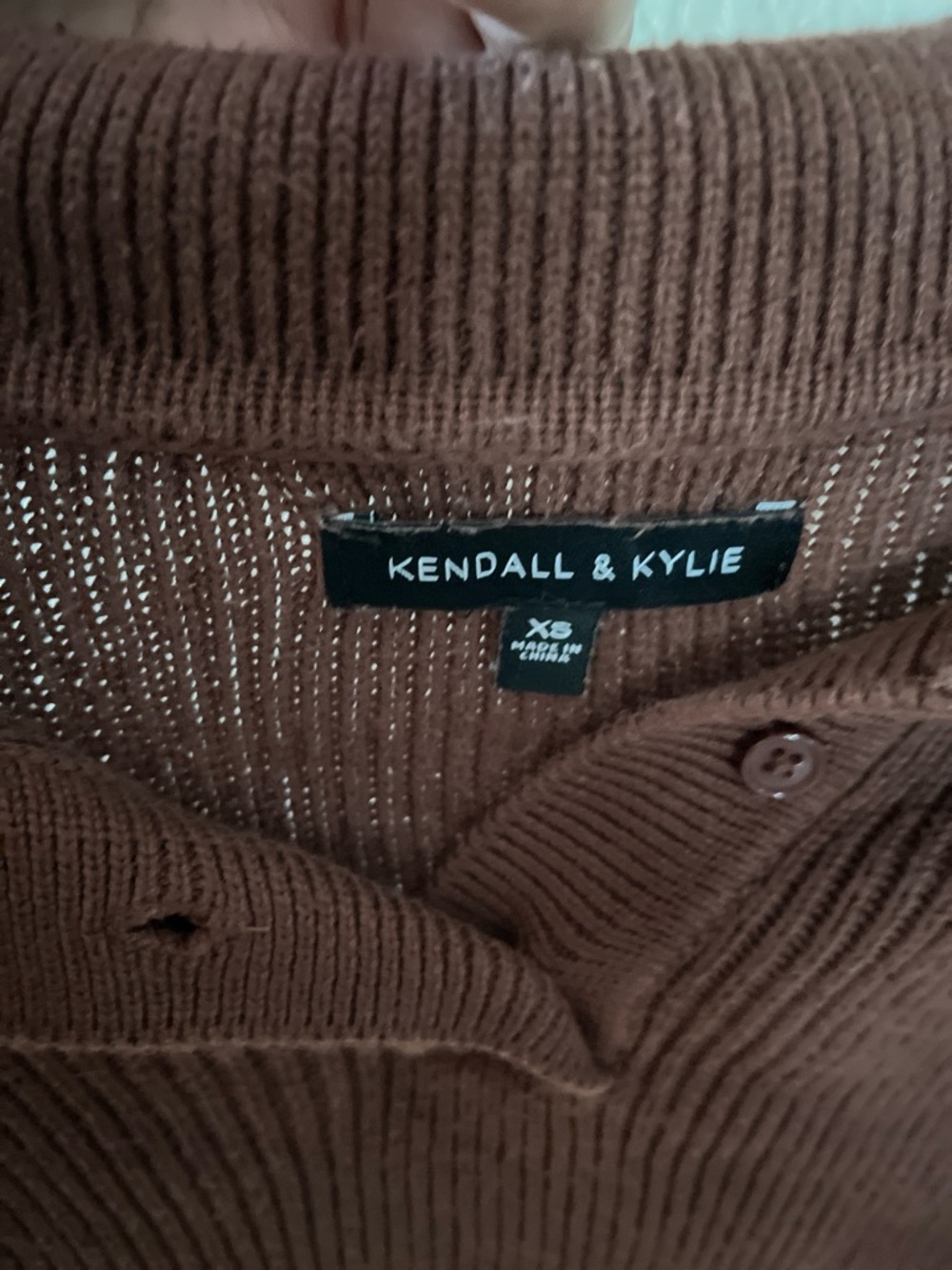 Kendall & Kylie Brown Ribbed Polo Crop Sweater - Picture 5 of 6